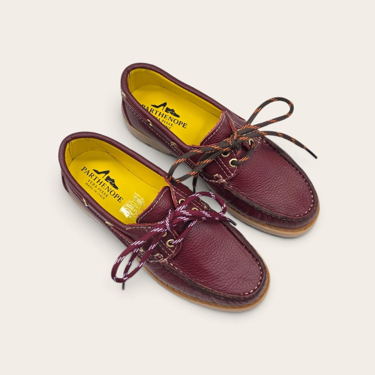 BARCA DA DONNA FONDO ROCCIA IN VERA PELLE BOTTOLATA BORDEAUX