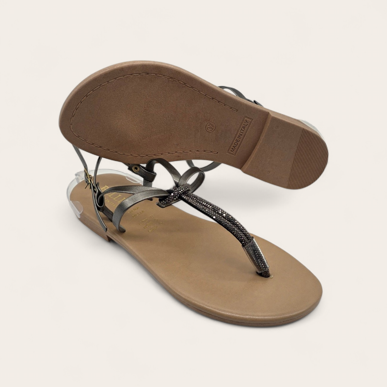 SANDALO PROCIDA IN VERA PELLE BRONZO CON STRASS BRONZO