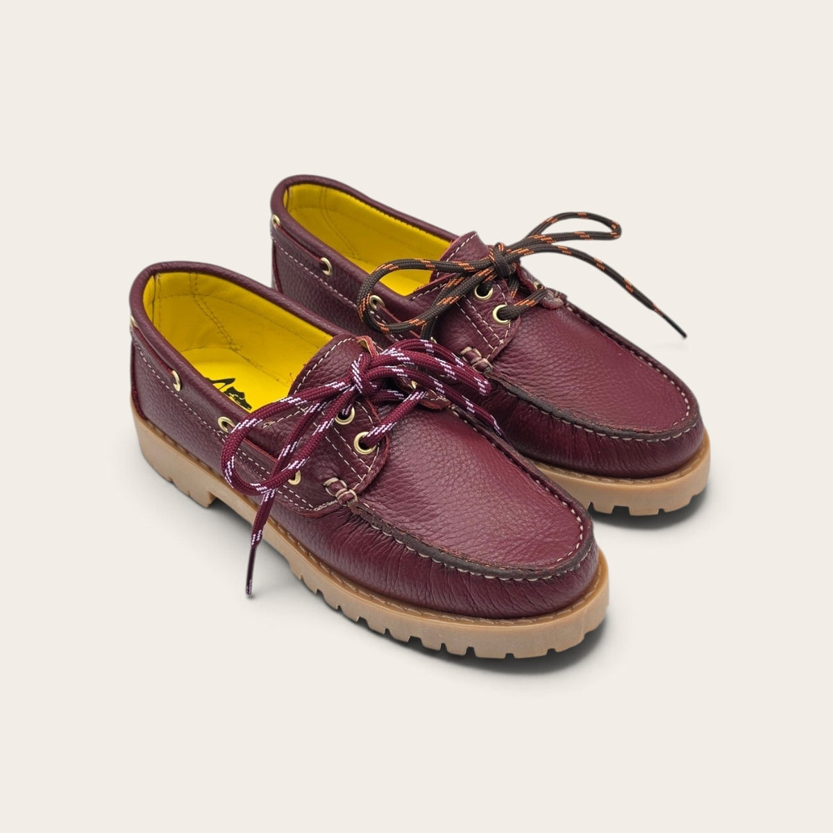 BARCA DA DONNA FONDO ROCCIA IN VERA PELLE BOTTOLATA BORDEAUX