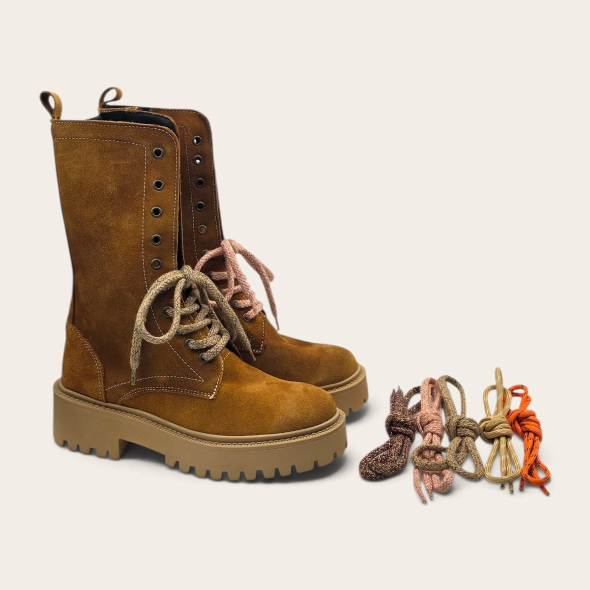STIVALETTO PARTENOPE IN VERA PELLE CAMOSCIO CUOIO