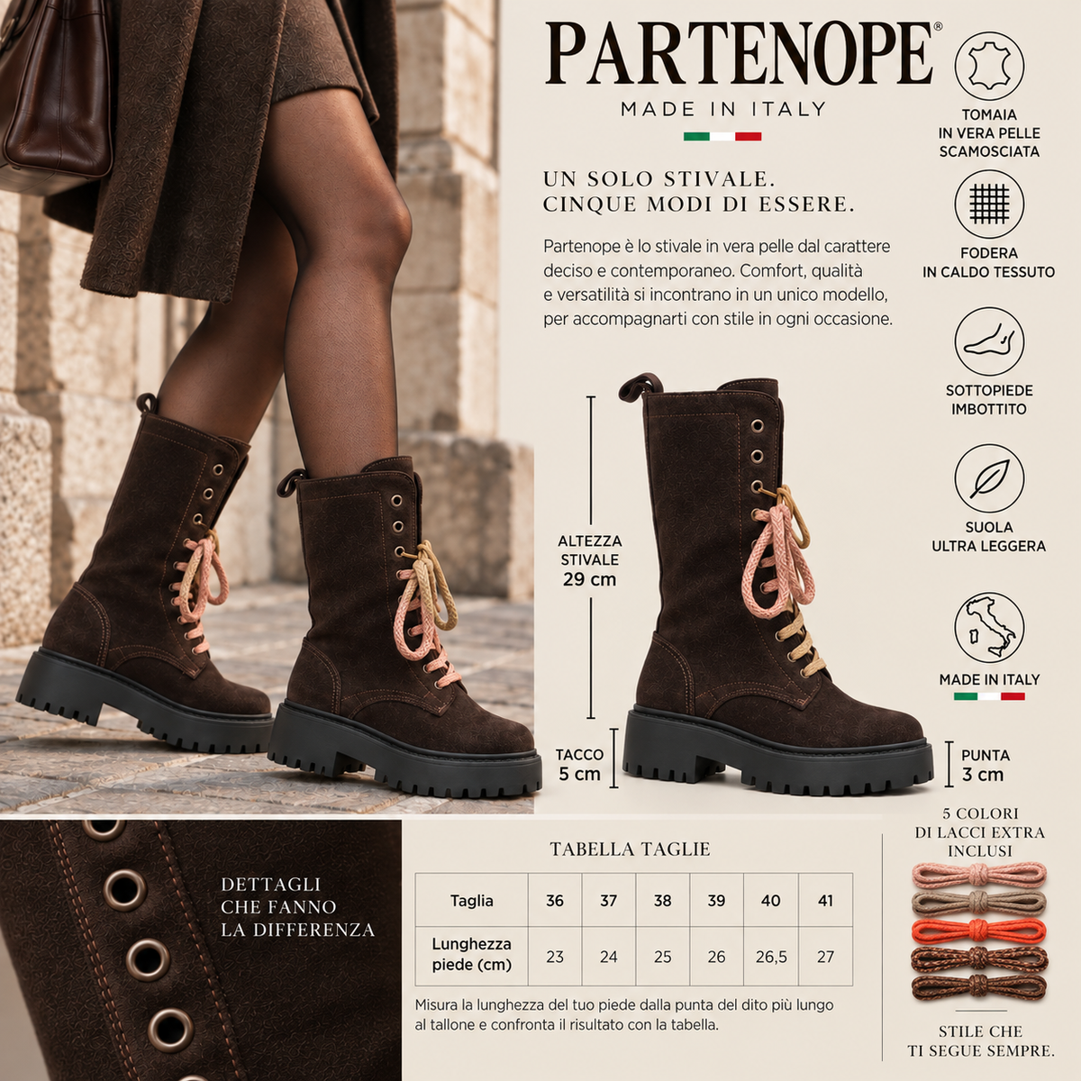 STIVALETTO PARTENOPE IN VERA PELLE CAMOSCIO MARRONE SCURO