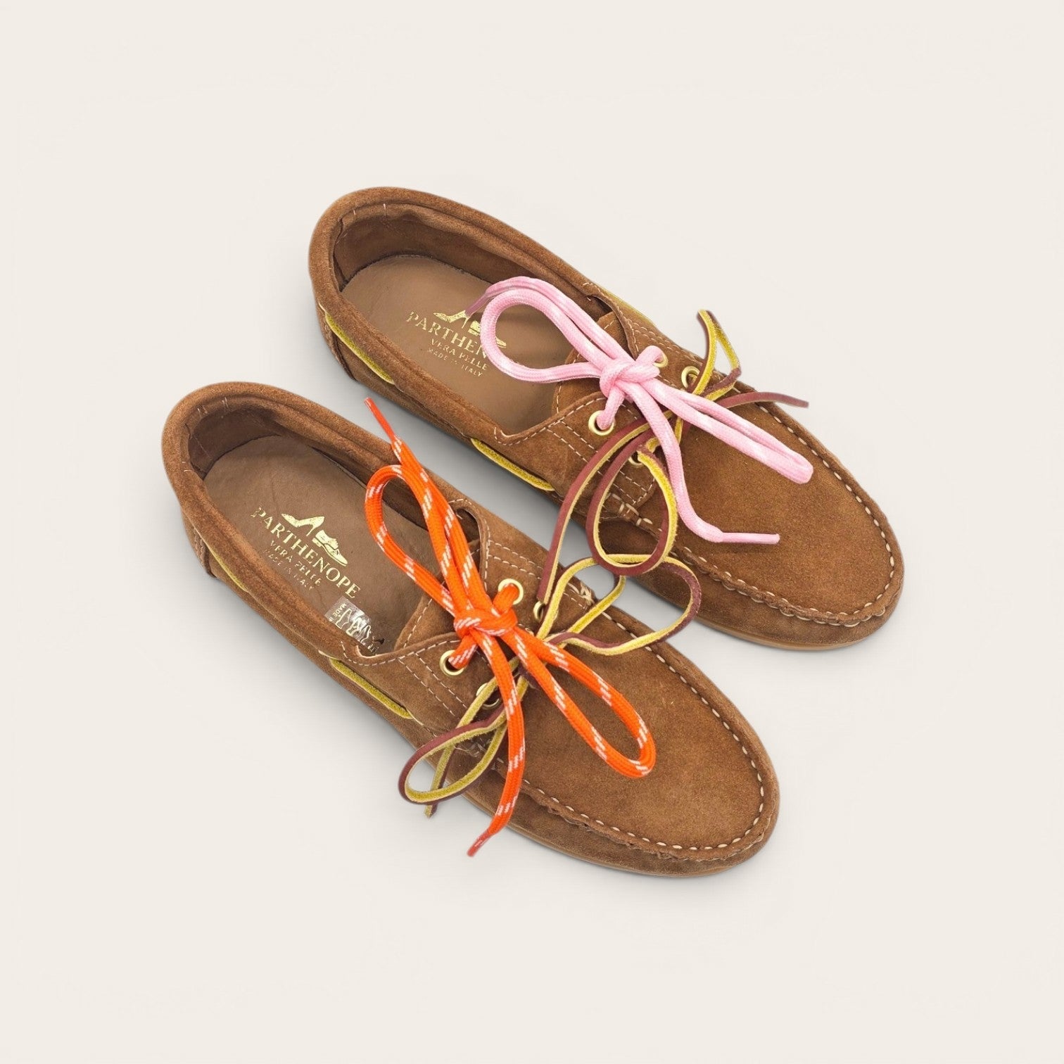 MOCASSINO BARCA DA DONNA IN VERA PELLE CAMOSCIO CUOIO