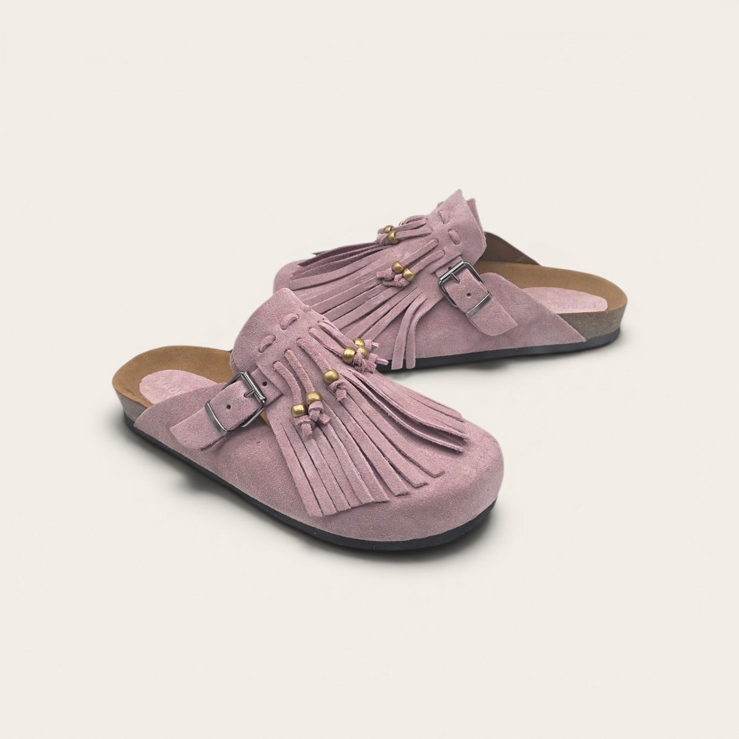 SABOT IN VERA PELLE CON FRANGIA E PERLINE