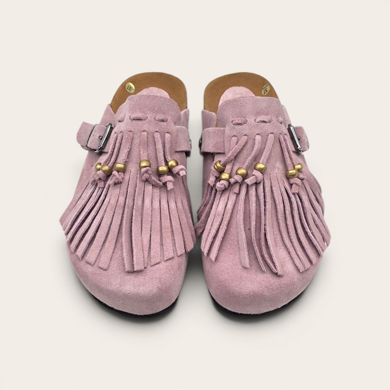 SABOT IN VERA PELLE CON FRANGIA E PERLINE
