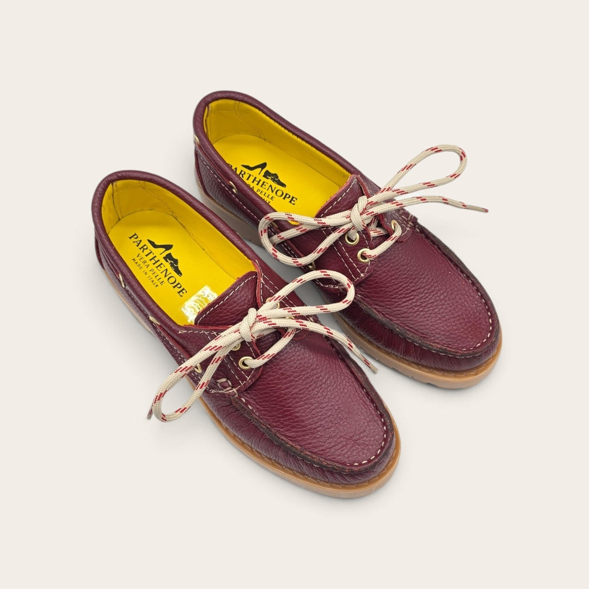BARCA DA DONNA FONDO ROCCIA IN VERA PELLE BOTTOLATA BORDEAUX