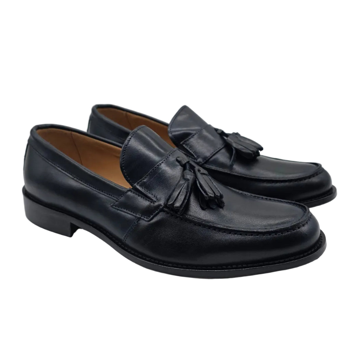 Loafer da uomo in vera pelle blu , fondo cuoio cucitura blake