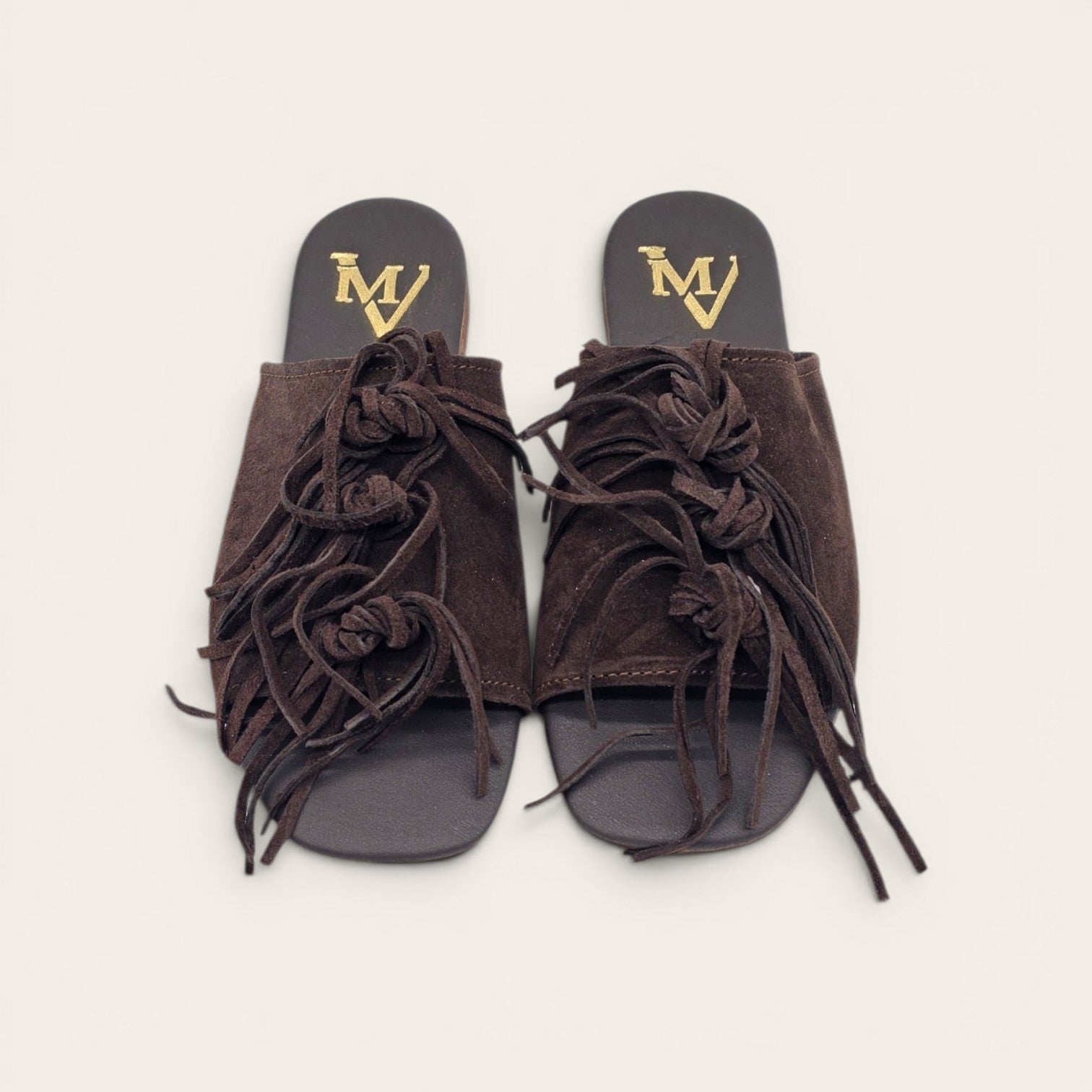 NU-PIEDS CHIC EN DAIM VÉRITABLE MARRON FONCÉ