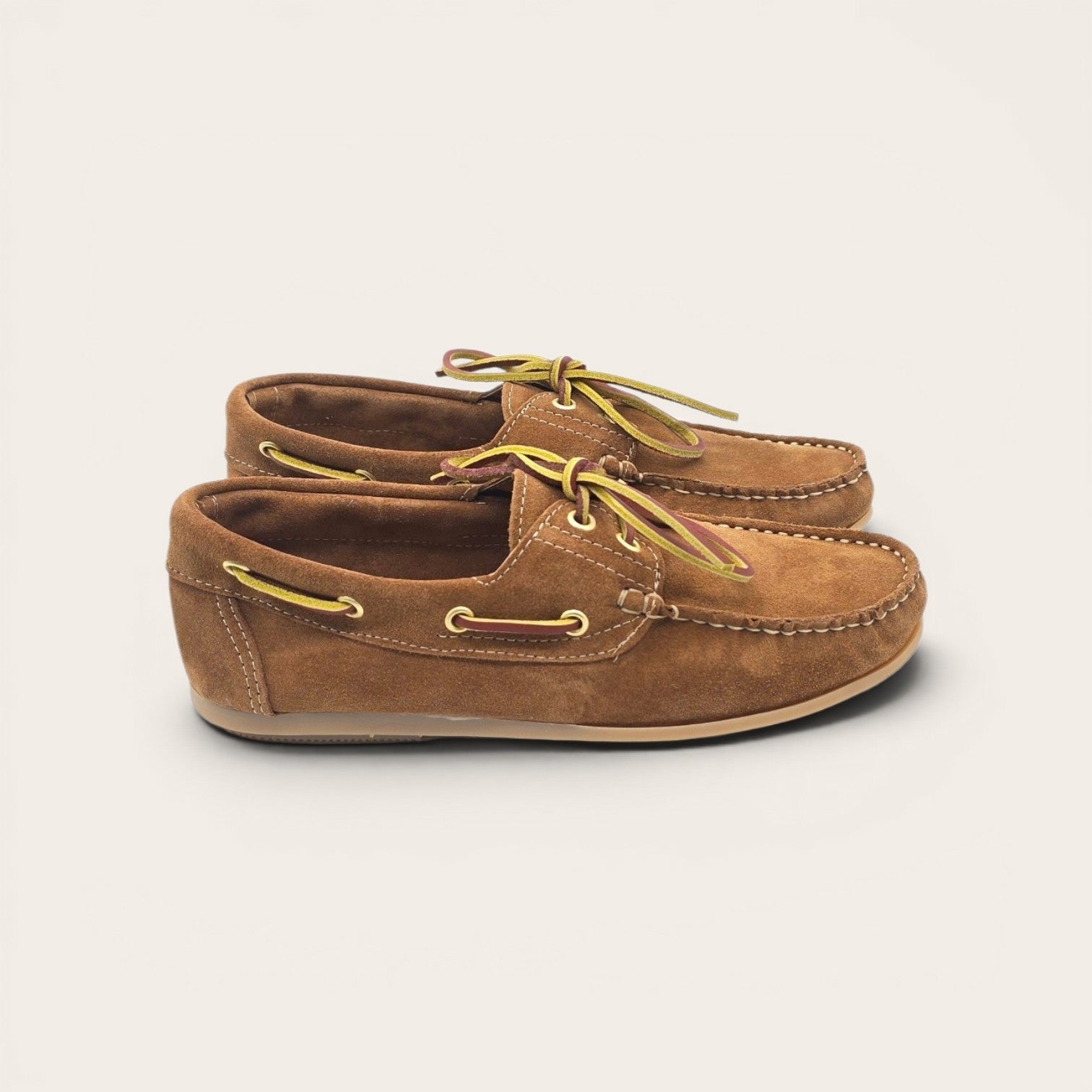 MOCASSINO BARCA DA DONNA IN VERA PELLE CAMOSCIO CUOIO
