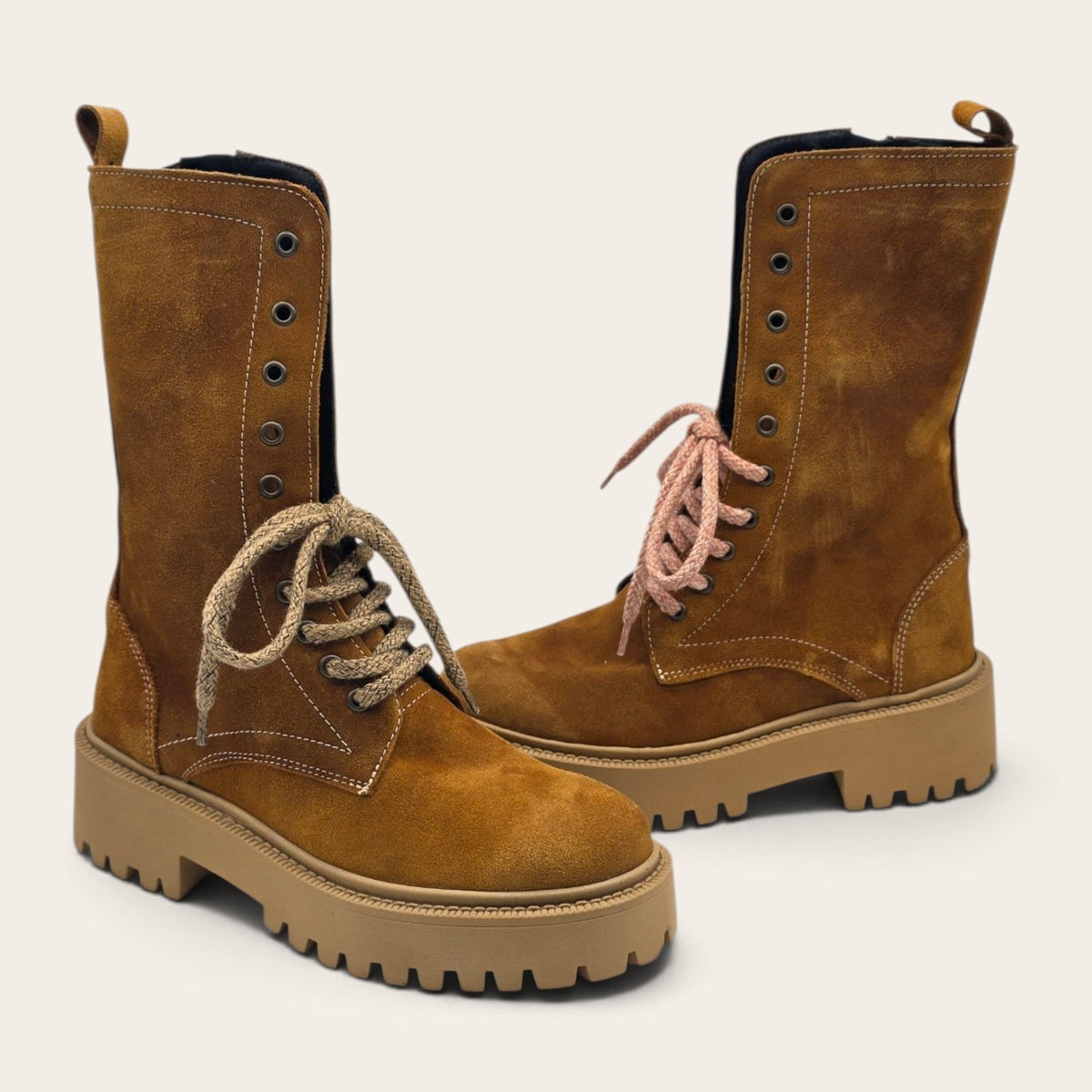 STIVALETTO PARTENOPE IN VERA PELLE CAMOSCIO CUOIO