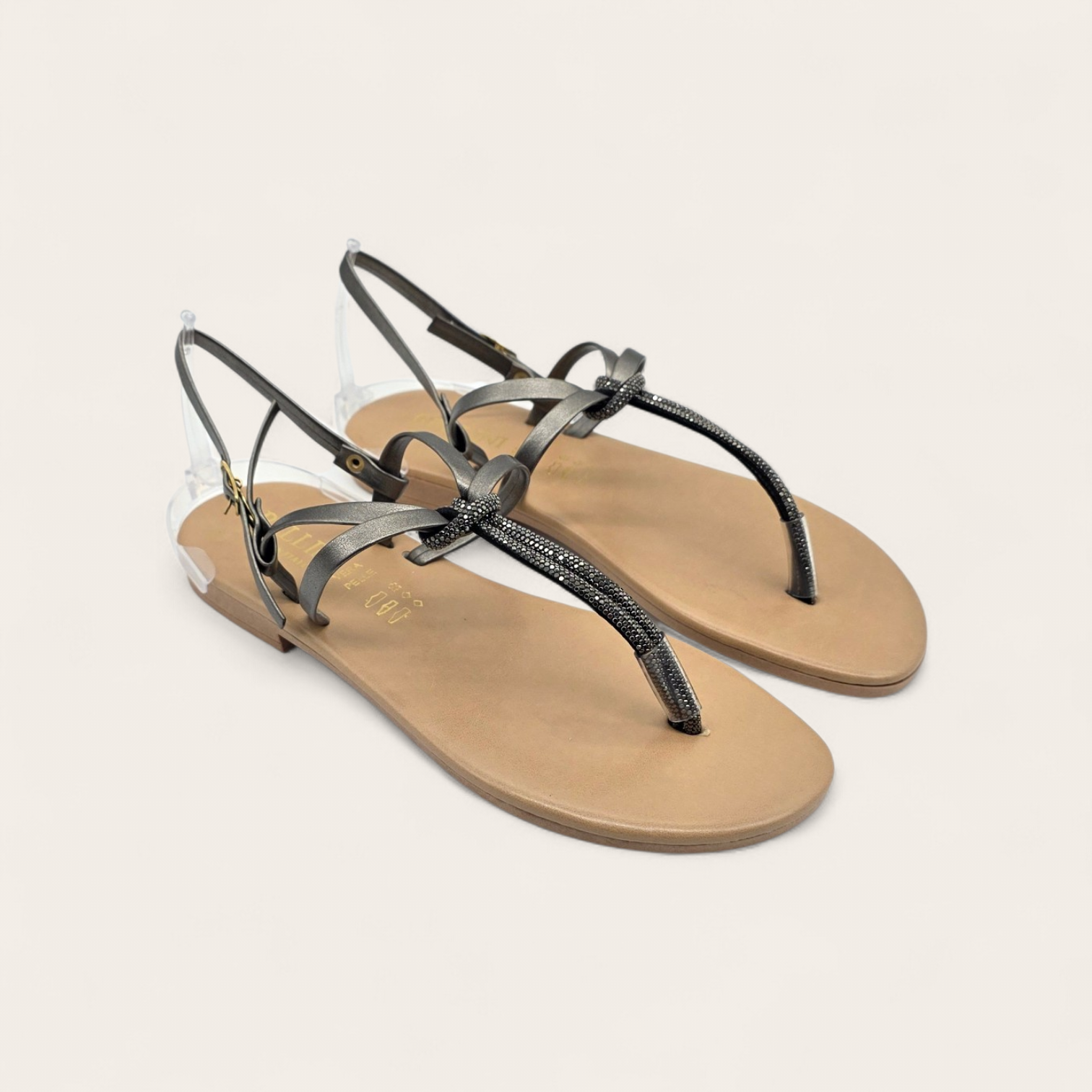SANDALO PROCIDA IN VERA PELLE BRONZO CON STRASS BRONZO