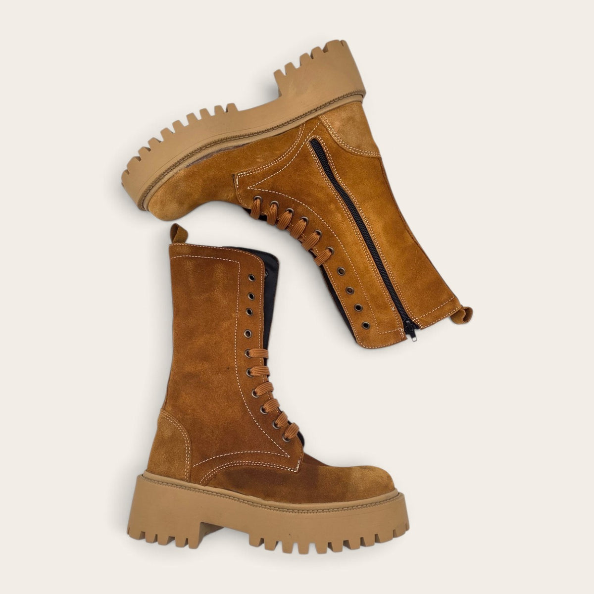 STIVALETTO PARTENOPE IN VERA PELLE CAMOSCIO CUOIO
