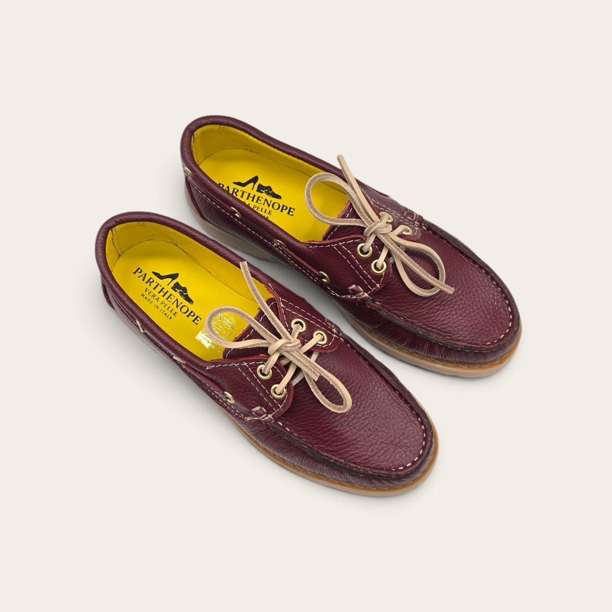 BARCA DA DONNA FONDO ROCCIA IN VERA PELLE BOTTOLATA BORDEAUX