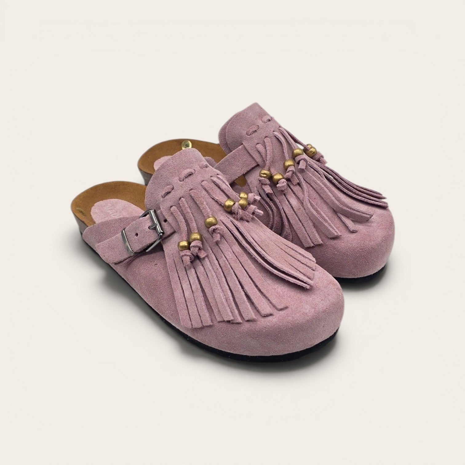 SABOT IN VERA PELLE CON FRANGIA E PERLINE