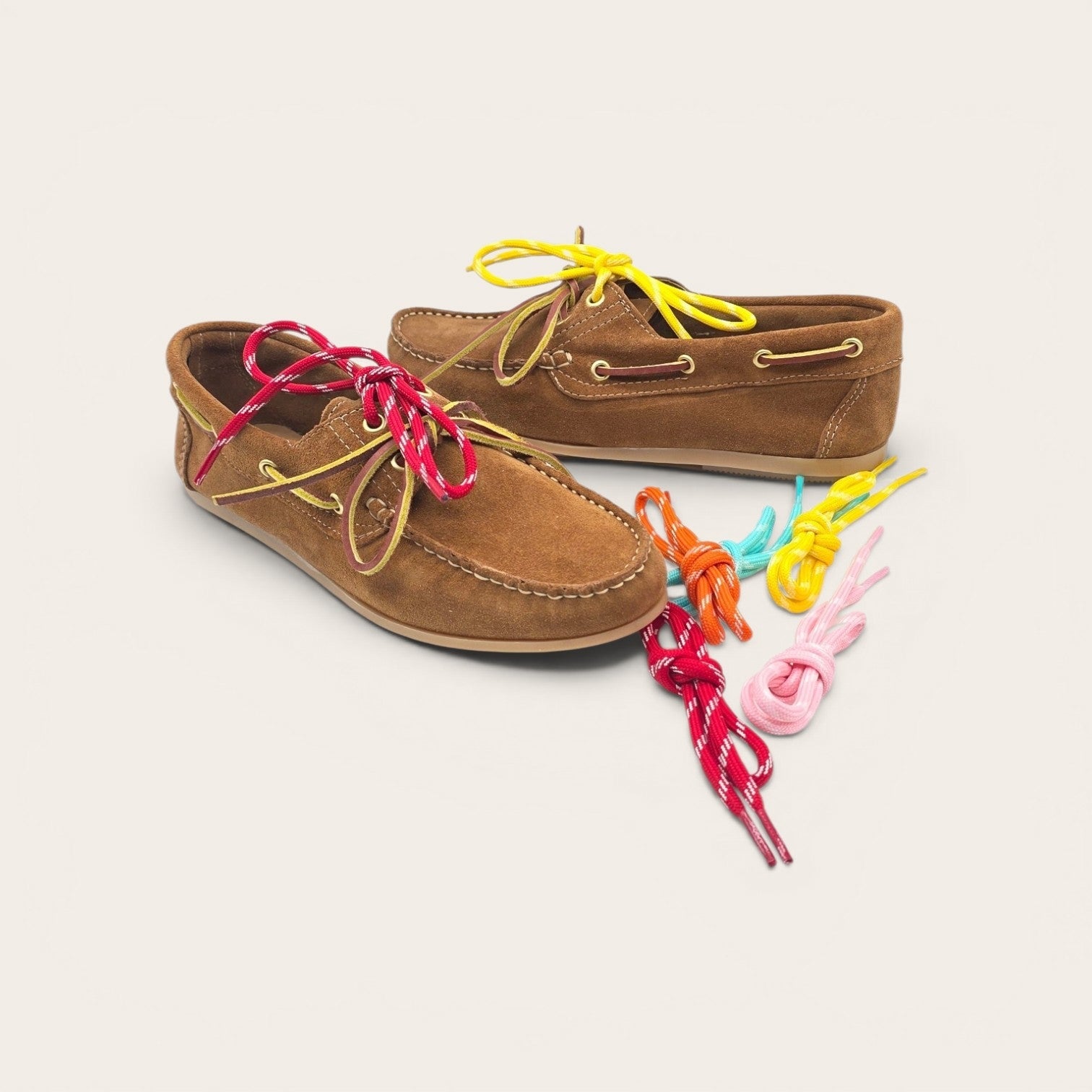 MOCASSINO BARCA DA DONNA IN VERA PELLE CAMOSCIO CUOIO