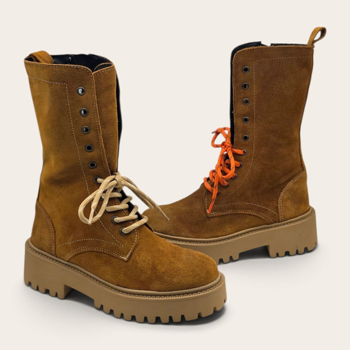 STIVALETTO PARTENOPE IN VERA PELLE CAMOSCIO CUOIO