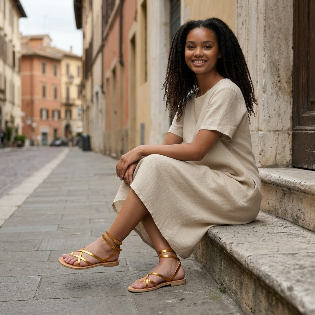 SANDALO CAPRI IN VERA PELLE LAMINATA ARANCIO