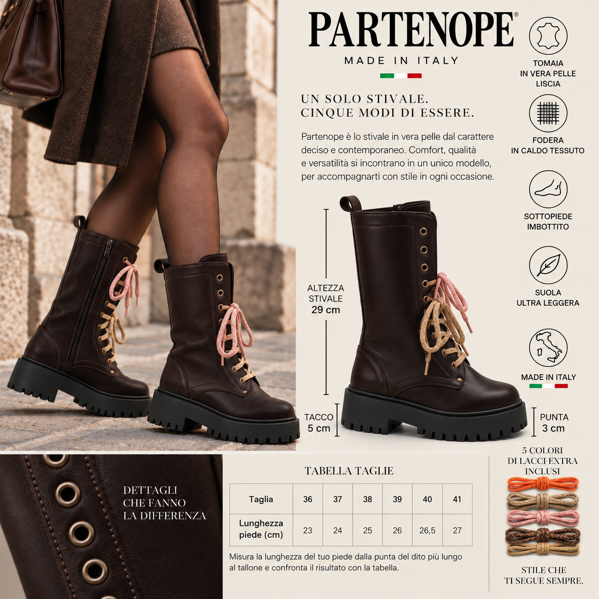 STIVALETTO PARTENOPE IN VERA PELLE MARRONE SCURO