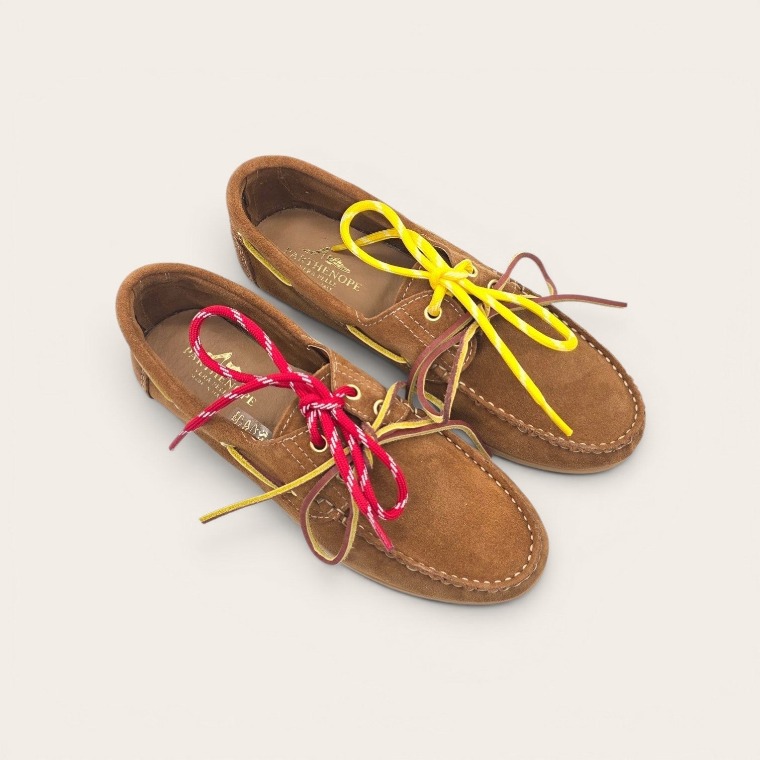 MOCASSINO BARCA DA DONNA IN VERA PELLE CAMOSCIO CUOIO