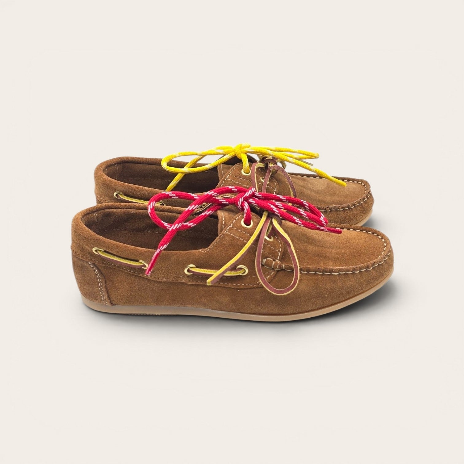 MOCASSINO BARCA DA DONNA IN VERA PELLE CAMOSCIO CUOIO