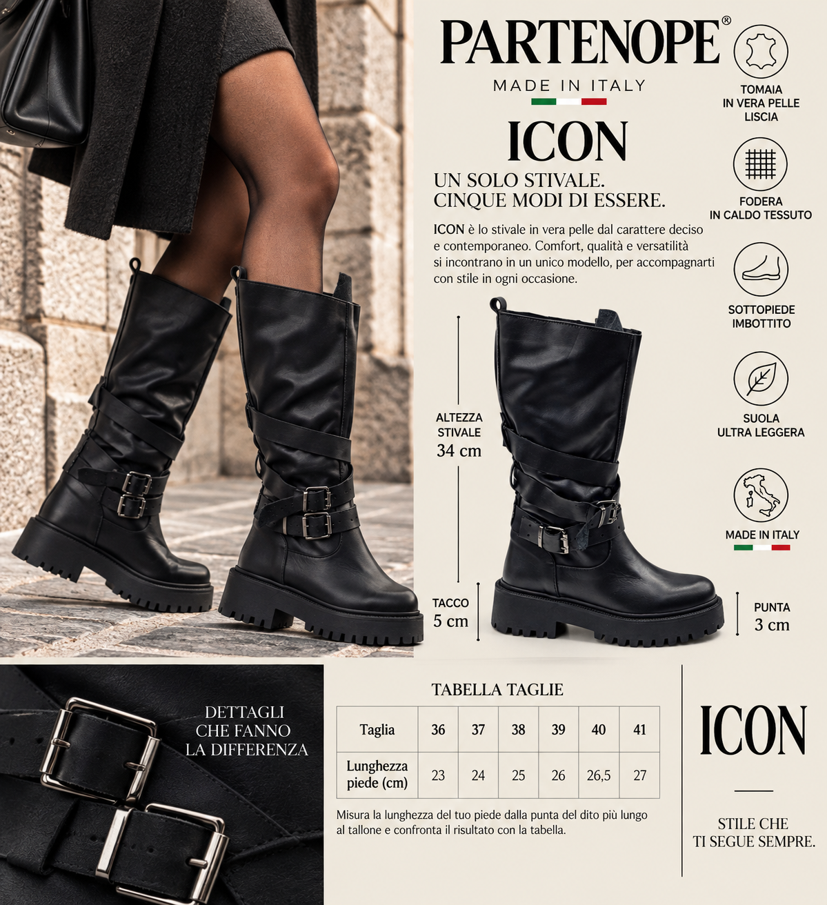 STIVALE ICON IN VERA PELLE NERO