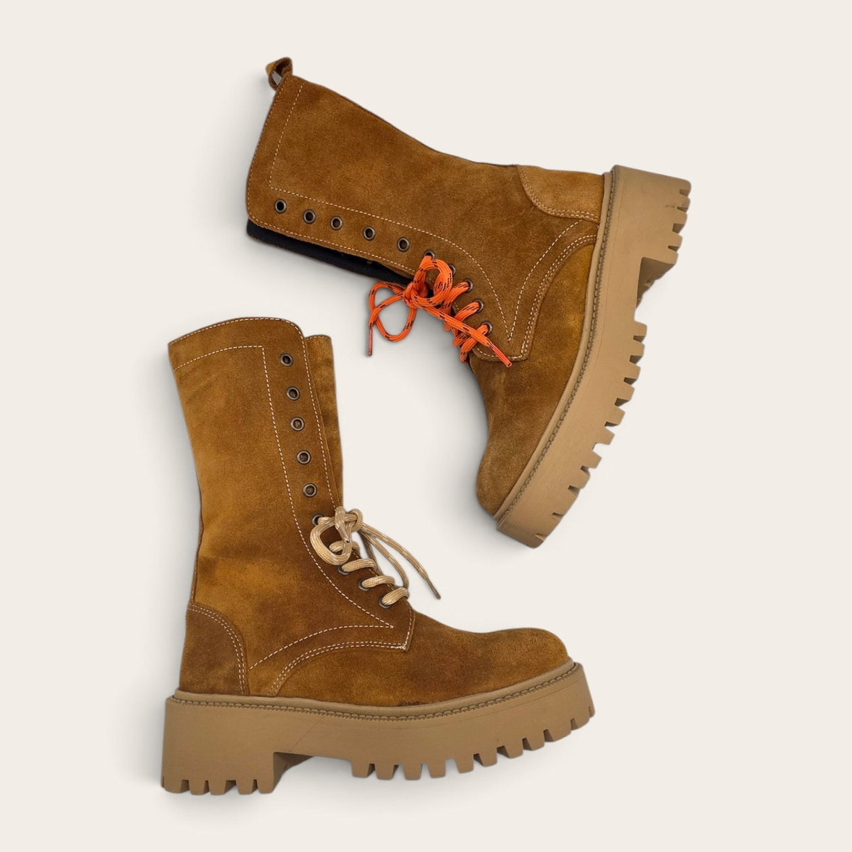 STIVALETTO PARTENOPE IN VERA PELLE CAMOSCIO CUOIO