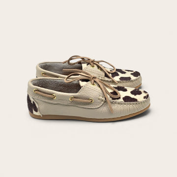 MOCASSINO BARCA DA DONNA IN VERA PELLE  BEIGE + ECO MUCCA