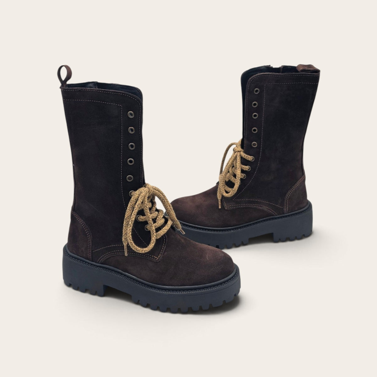 STIVALETTO PARTENOPE IN VERA PELLE CAMOSCIO MARRONE SCURO