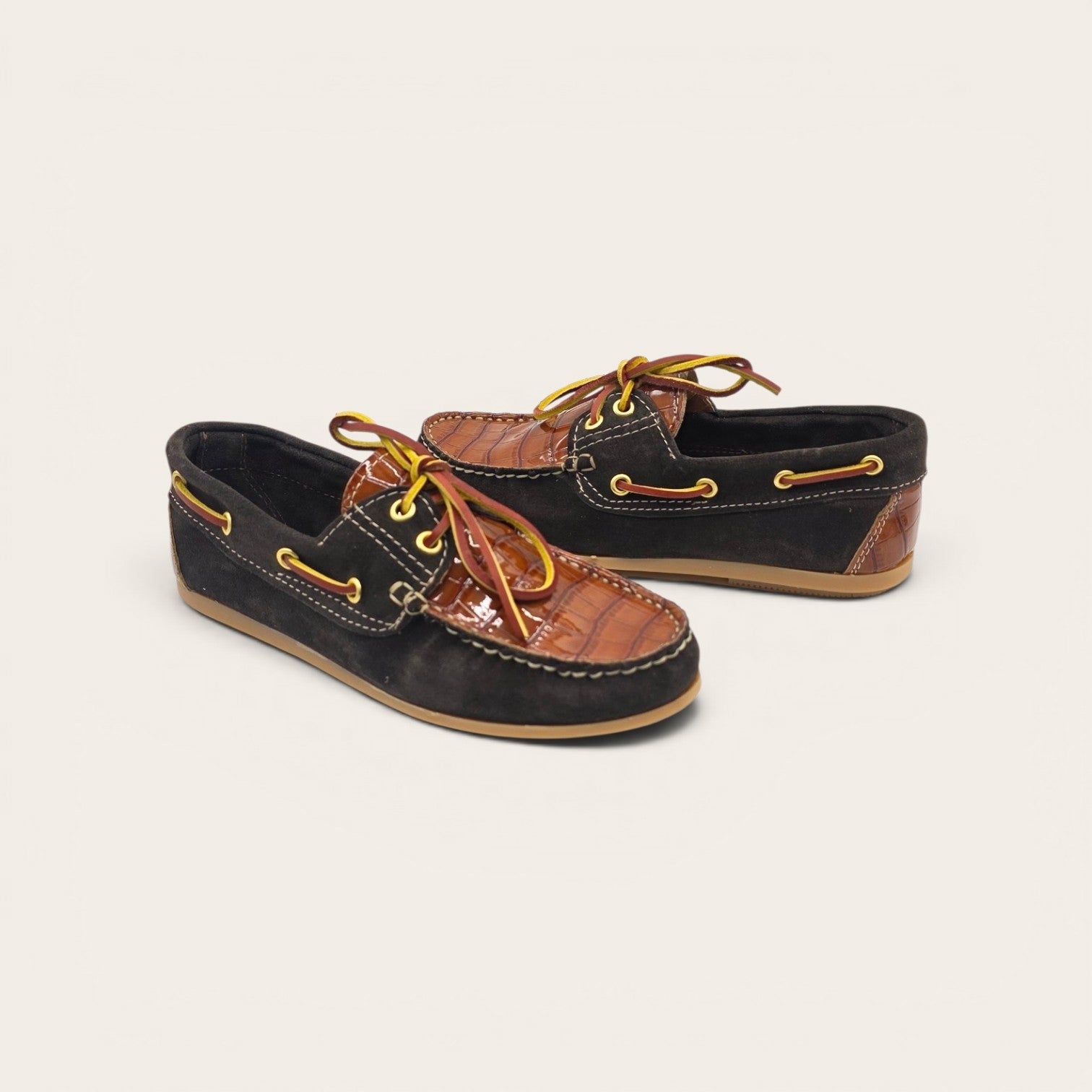 MOCASSINO BARCA DA DONNA IN VERA PELLE BOTTOLATA T.MORO E ECO COCCO