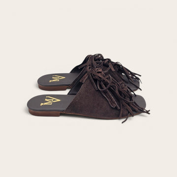 NU-PIEDS CHIC EN DAIM VÉRITABLE MARRON FONCÉ