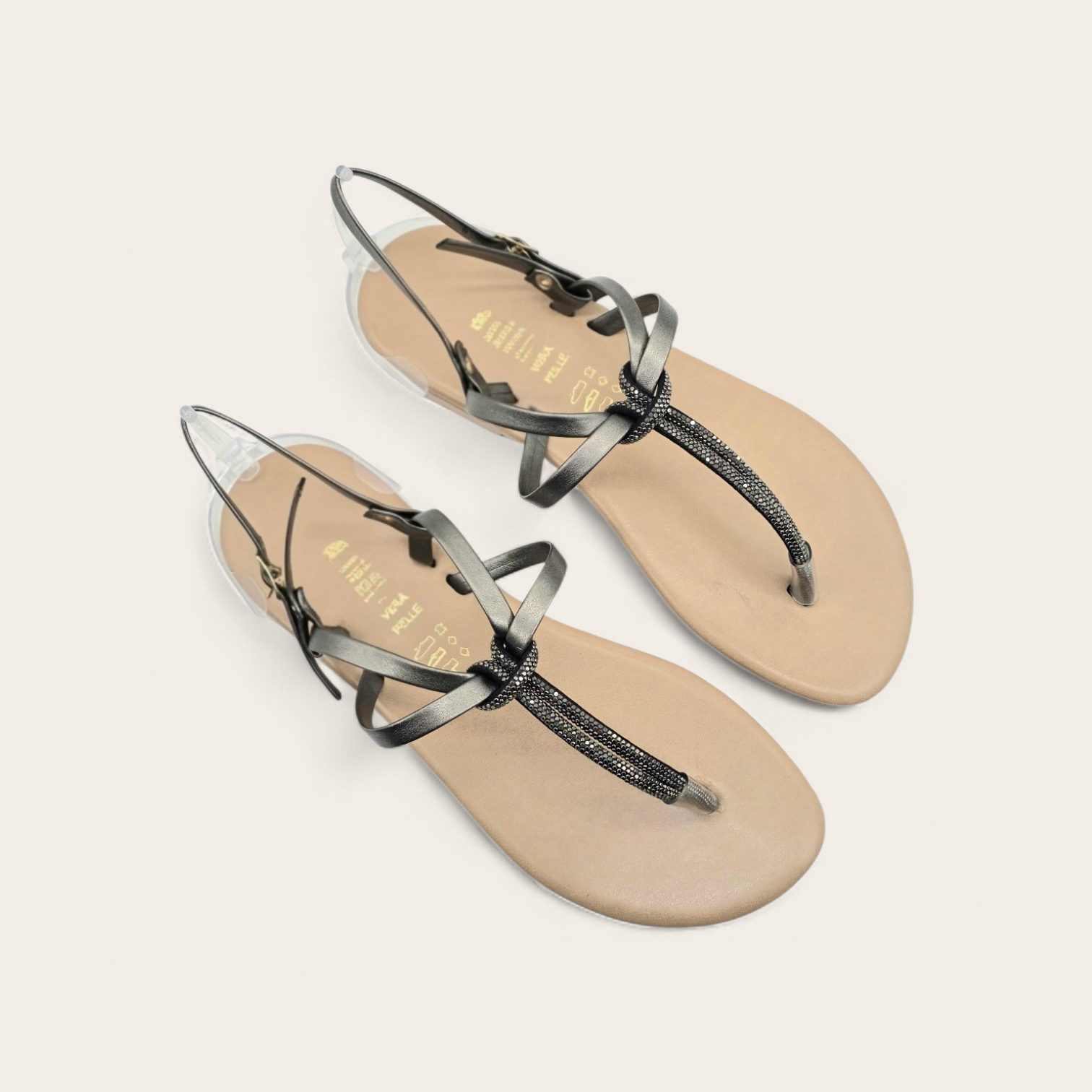 SANDALO PROCIDA IN VERA PELLE BRONZO CON STRASS BRONZO
