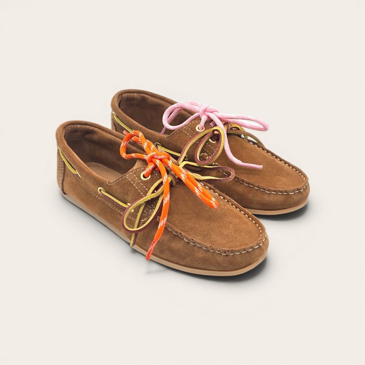MOCASSINO BARCA DA DONNA IN VERA PELLE CAMOSCIO CUOIO