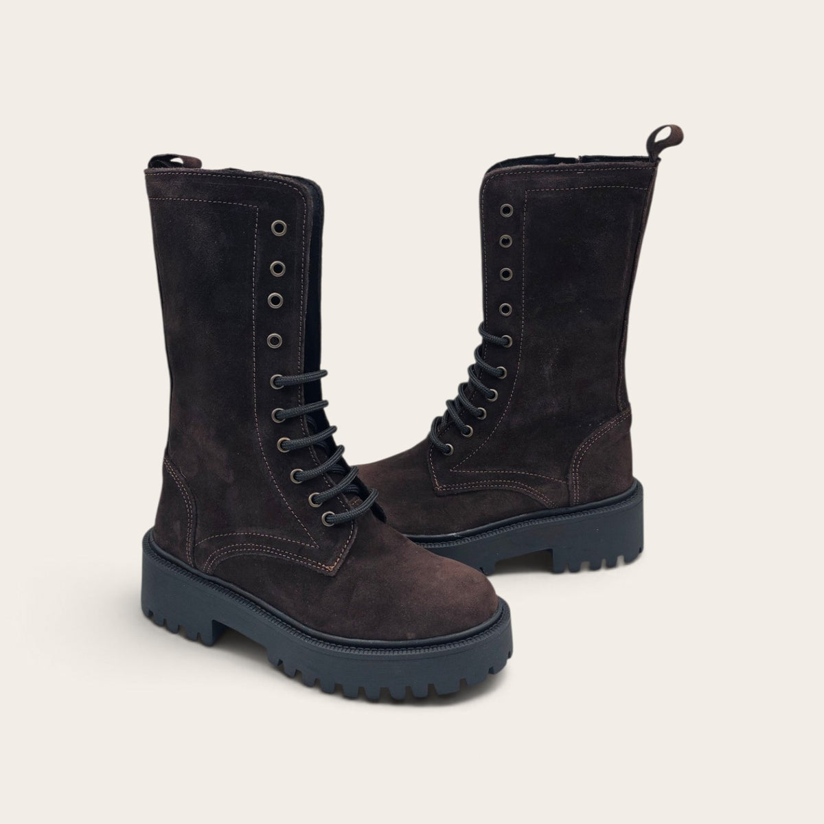 STIVALETTO PARTENOPE IN VERA PELLE CAMOSCIO MARRONE SCURO