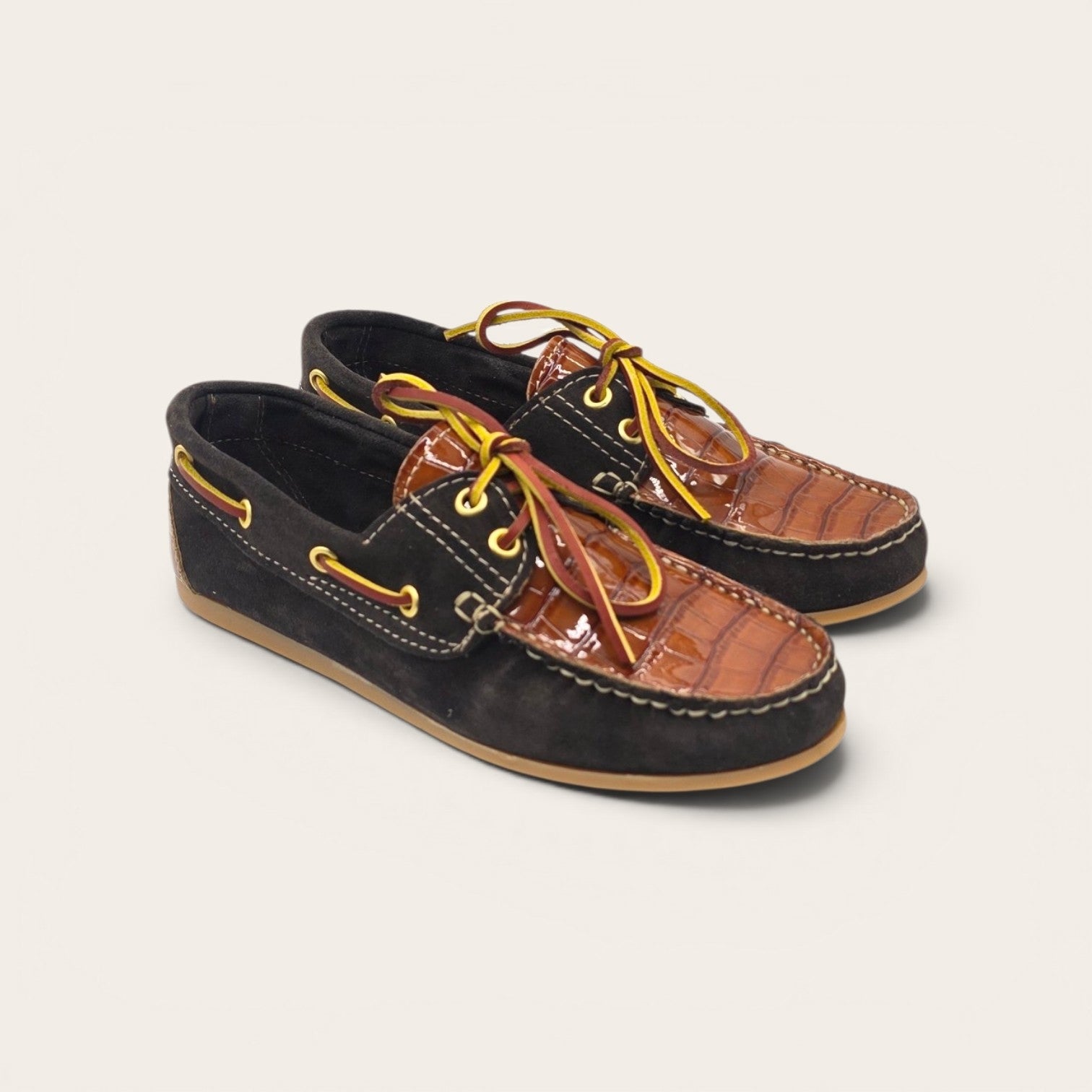 MOCASSINO BARCA DA DONNA IN VERA PELLE BOTTOLATA T.MORO E ECO COCCO