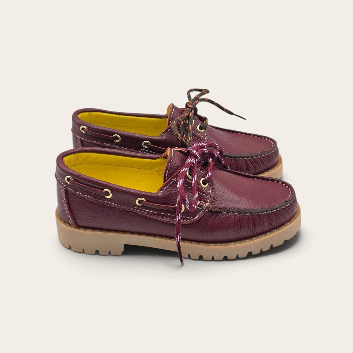BARCA DA DONNA FONDO ROCCIA IN VERA PELLE BOTTOLATA BORDEAUX