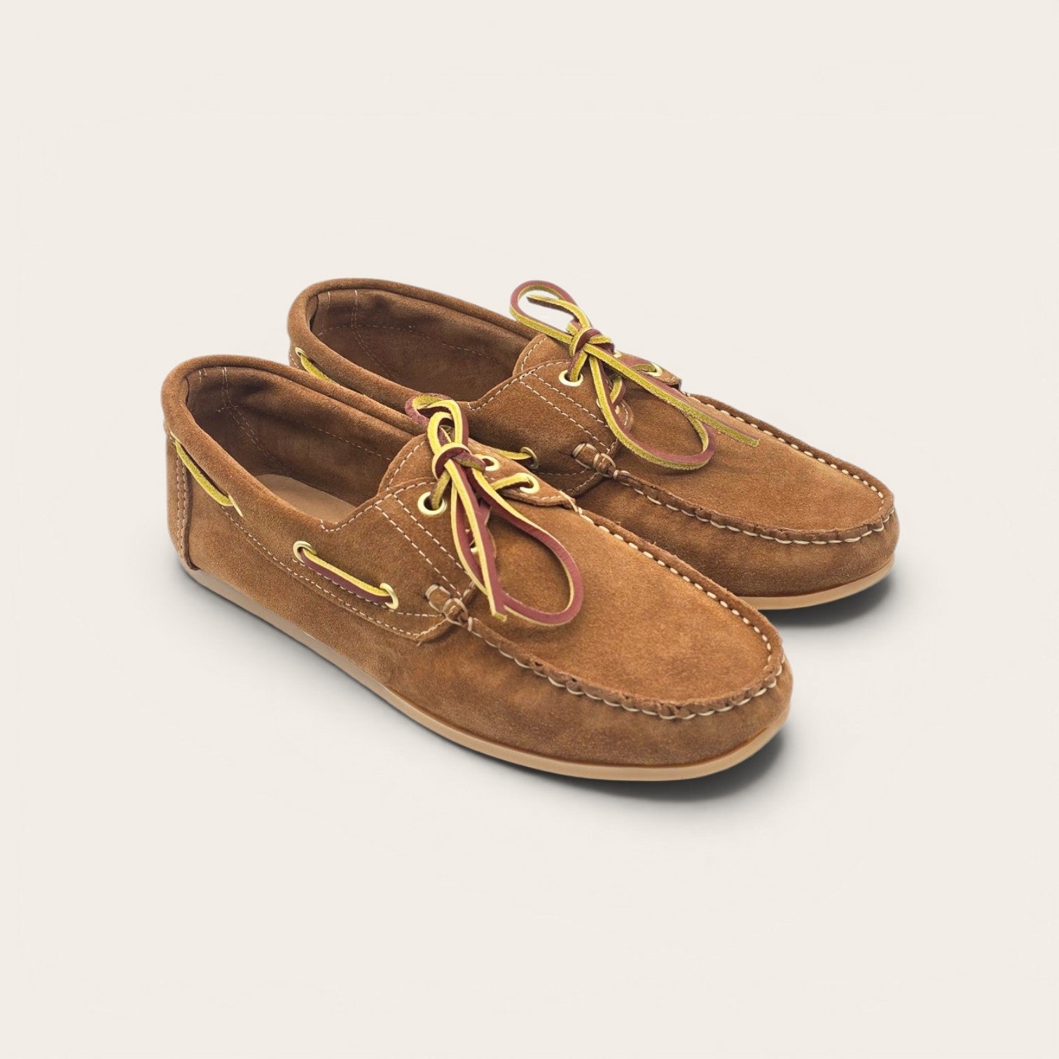 MOCASSINO BARCA DA DONNA IN VERA PELLE CAMOSCIO CUOIO