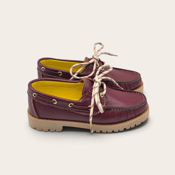BARCA DA DONNA FONDO ROCCIA IN VERA PELLE BOTTOLATA BORDEAUX