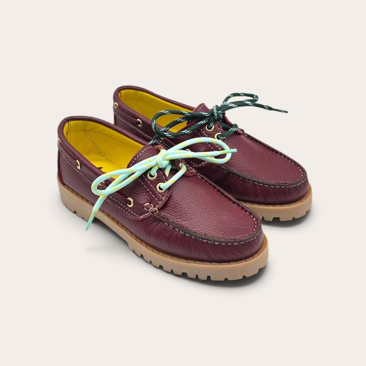 BARCA DA DONNA FONDO ROCCIA IN VERA PELLE BOTTOLATA BORDEAUX