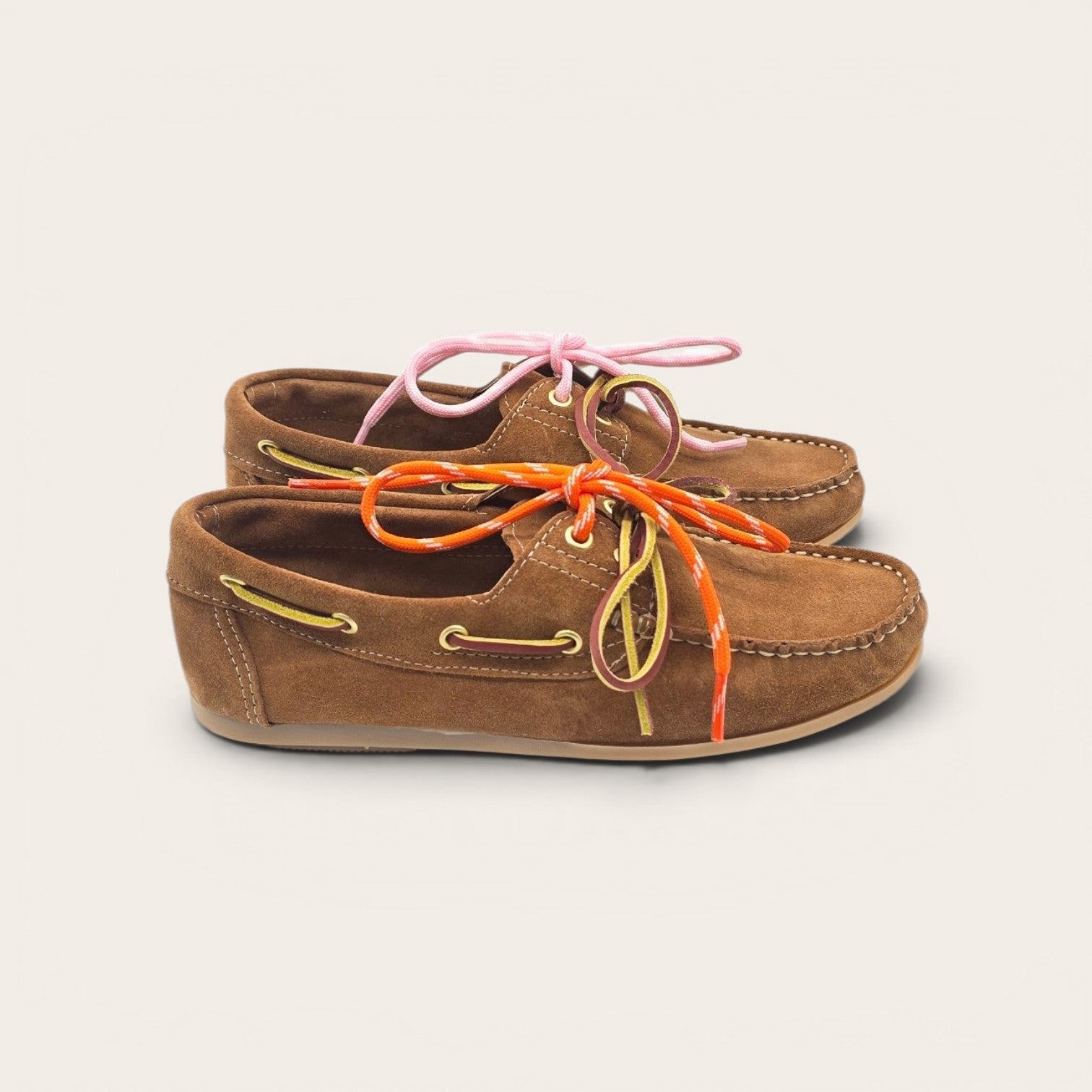 MOCASSINO BARCA DA DONNA IN VERA PELLE CAMOSCIO CUOIO