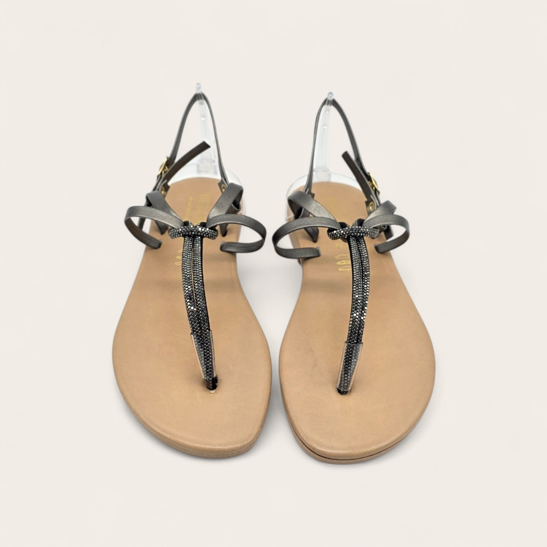 SANDALO PROCIDA IN VERA PELLE BRONZO CON STRASS BRONZO