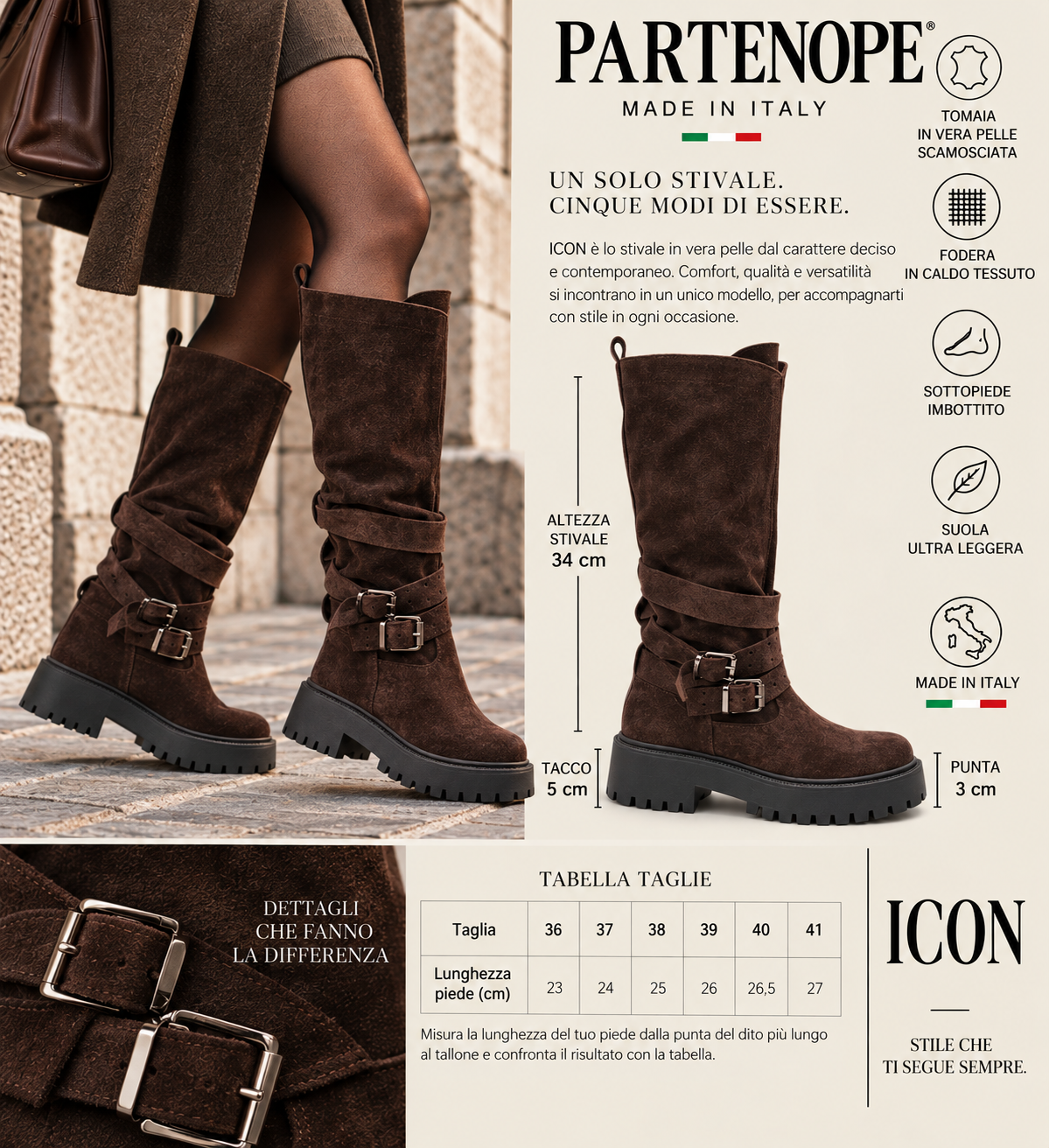 STIVALE ICON IN VERA PELLE CAMOSCIO MARRONE SCURO