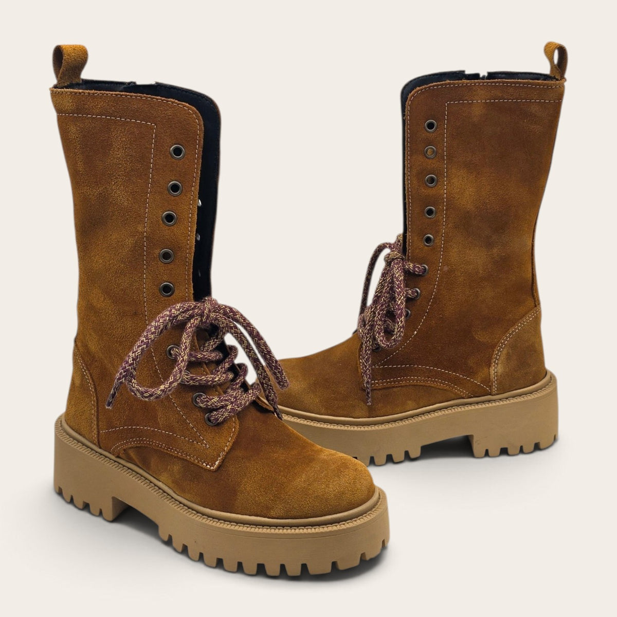 STIVALETTO PARTENOPE IN VERA PELLE CAMOSCIO CUOIO