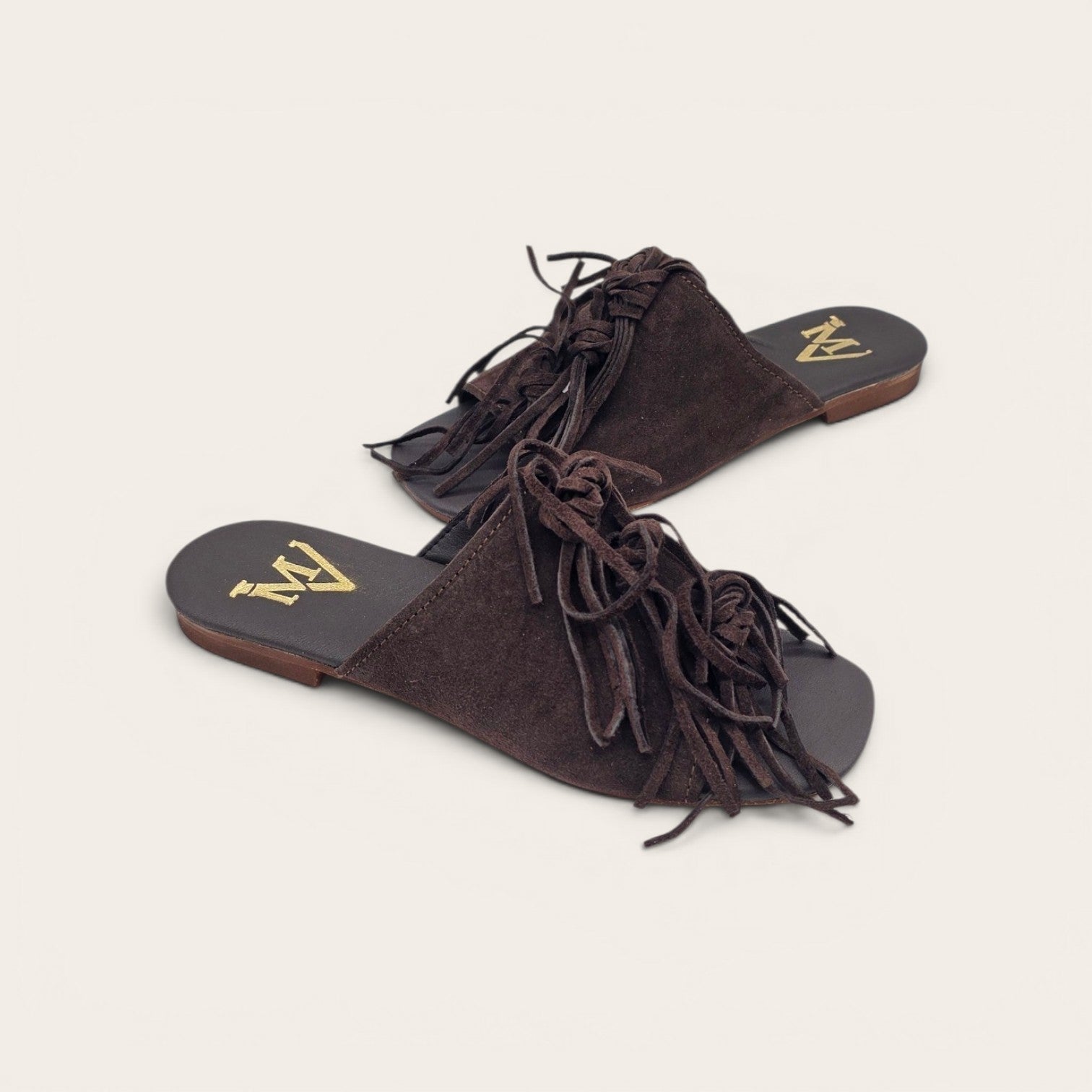 NU-PIEDS CHIC EN DAIM VÉRITABLE MARRON FONCÉ